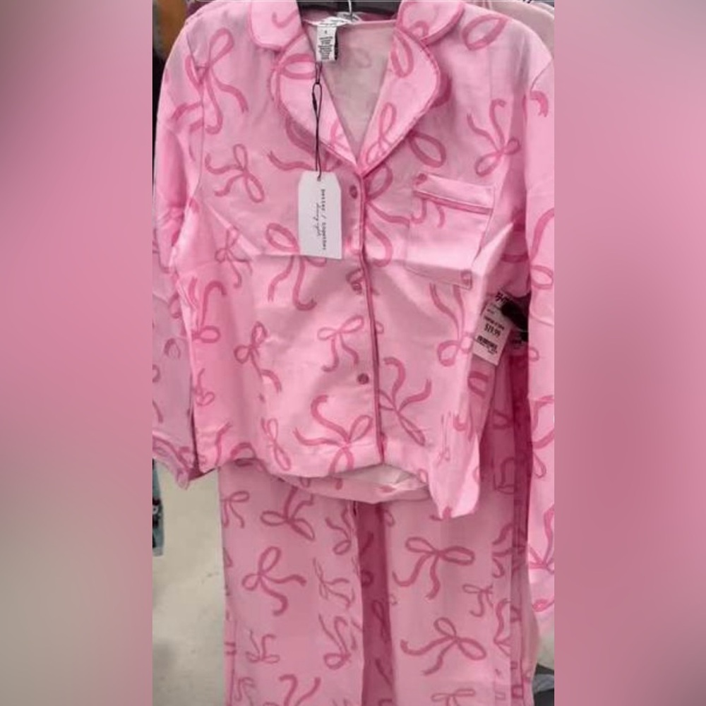 Better Together pink flannel bow coquette pajama set - L